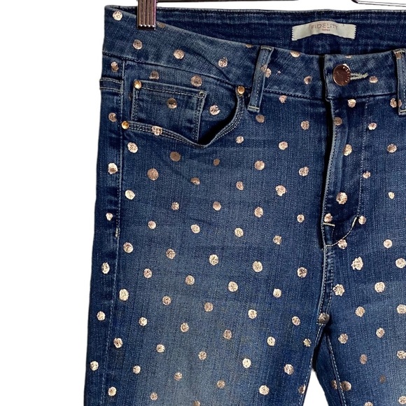 Fidelity Denim Belvedere Mid Rise Skinny Jean Rose Gold Dots 29 FLAWED Belt Loop - Picture 4 of 15